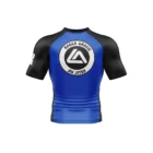 Rear view of Roger Gracie Jiu Jitsu short sleeve rash guard in Blue