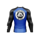 Rear view of Roger Gracie Jiu Jitsu long sleeve rash guard in Blue