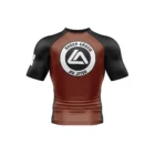 Rear view of Roger Gracie Jiu Jitsu long sleeve rash guard in Brown