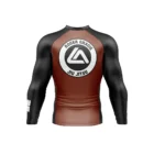 Rear view of Roger Gracie Jiu Jitsu long sleeve rash guard in Brown