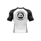 Rear view of Roger Gracie Jiu Jitsu short sleeve rash guard in White