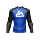Front view of Roger Gracie Jiu Jitsu long sleeve rash guard in Blue