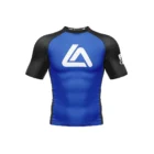 Front view of Roger Gracie Jiu Jitsu short sleeve rash guard in Blue