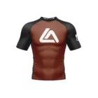Front view of Roger Gracie Jiu Jitsu long sleeve rash guard in Brown