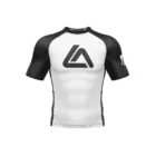 Front view of Roger Gracie Jiu Jitsu short sleeve rash guard in White